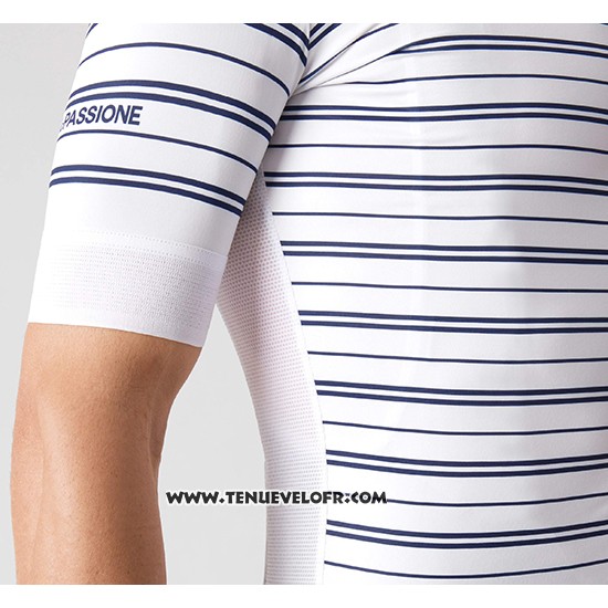 2019 Maillot Ciclismo La Passione Stripe Blanc Manches Courtes et Cuissard